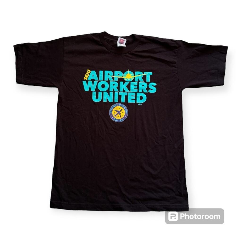 SEUI Airport Workers United T Shirt Short Sleeve Black Adult XL 2XL